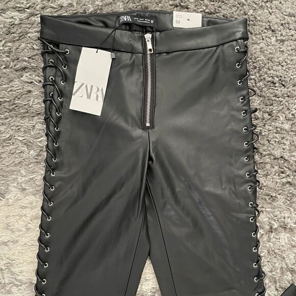 NWT Zara Laced Faux Leather Leggings - Picture 3 of 10